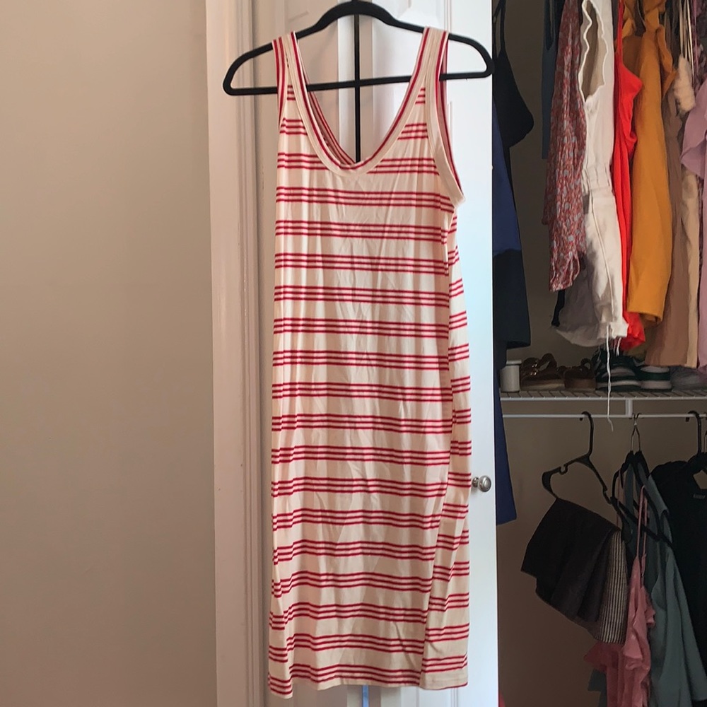 Great condition//worn once Red/cream stripped cotton midi dress size M